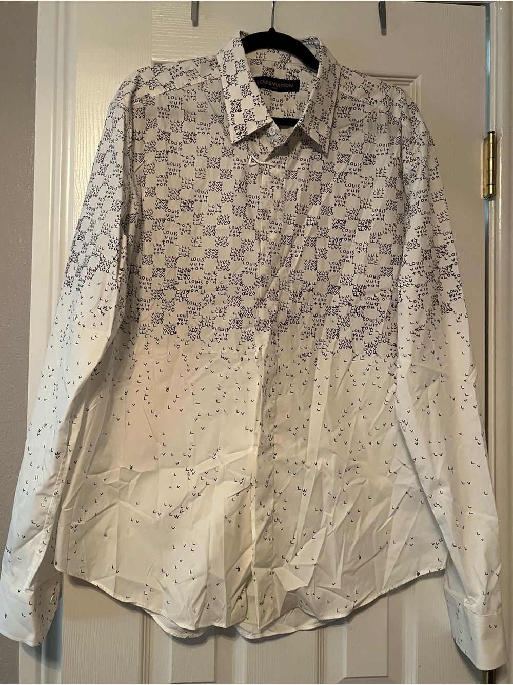 Louis Vuitton White Dress Shirt with Black Micro Print